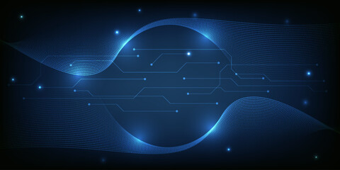 Vector illustrations of digital data communication innovation and technology with wave wireframe structure.Artificial intelligence and big data technology concepts.