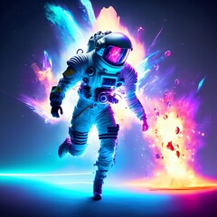 Obraz na płótnie Canvas futuristic sci-fi full body future astronaut with suit running action pose, generative art by A.I.
