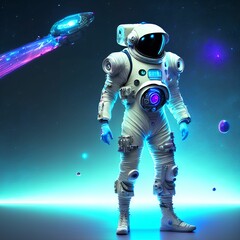 Fototapeta na wymiar futuristic sci-fi full body future astronaut with suit, generative art by A.I.