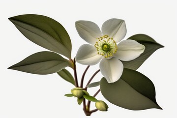 a single houttuynia blossom against a pure white background. Generative AI