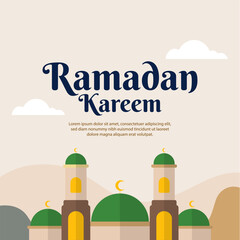 Ramadan Kareem Poster with Mosque Vector Illustration - EPS 10 Vector