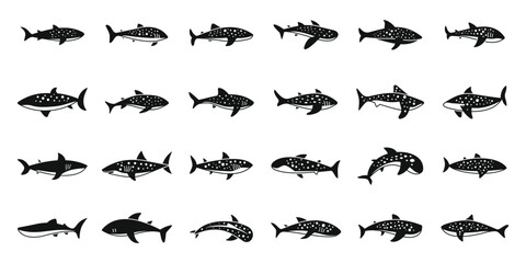 Whale shark icons set simple vector. Fish animal. Exotic mammal