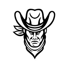 American Cowboy Head Sports Mascot Black and White