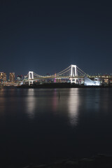 Fototapeta na wymiar Beautiful View of Tokyo Bay Suspension Bridge at Night in Tokyo, Japan
