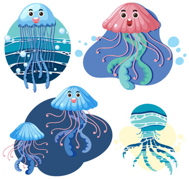 Set of  jellyfish cartoon character