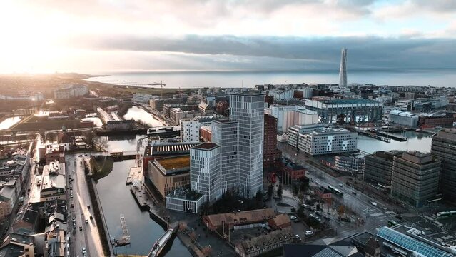 Drone footage of Malmo, Sweden