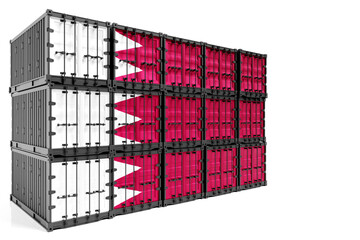  The concept of  Qatar export-import, container transporting and national delivery of goods. The transporting container with the national flag of Qatar, view front