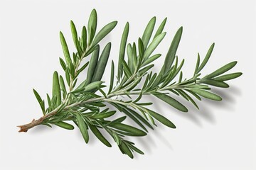 Sprig of fresh, green rosemary against a white background. Generative AI