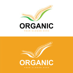 Wheat Rice Logo, Agricultural Organic Plants Vector, Luxury Design Golden Bakery Ingredients
