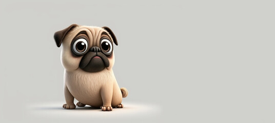 Pug dog cute illustration on white background. Generative Ai