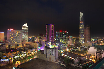 Fototapeta na wymiar The night scene in District 1, Downtown Ho Chi Minh City, Vietnam.
