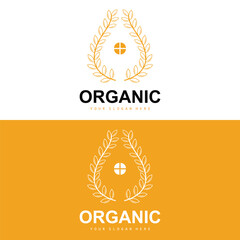 Wheat Rice Logo, Agricultural Organic Plants Vector, Luxury Design Golden Bakery Ingredients
