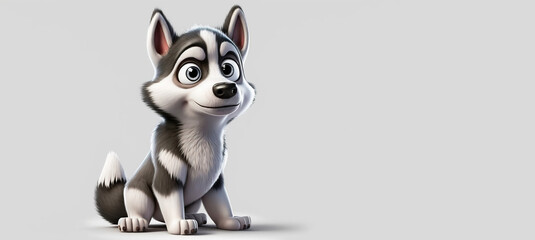 Siberian husky dog cute illustration on white background. Generative Ai