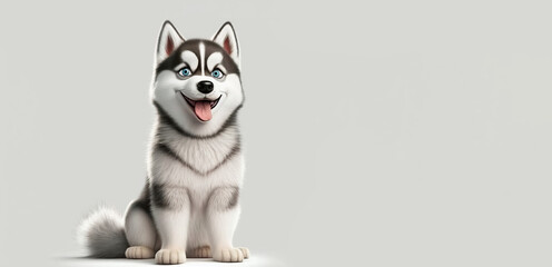 Siberian husky dog cute illustration on white background. Generative Ai