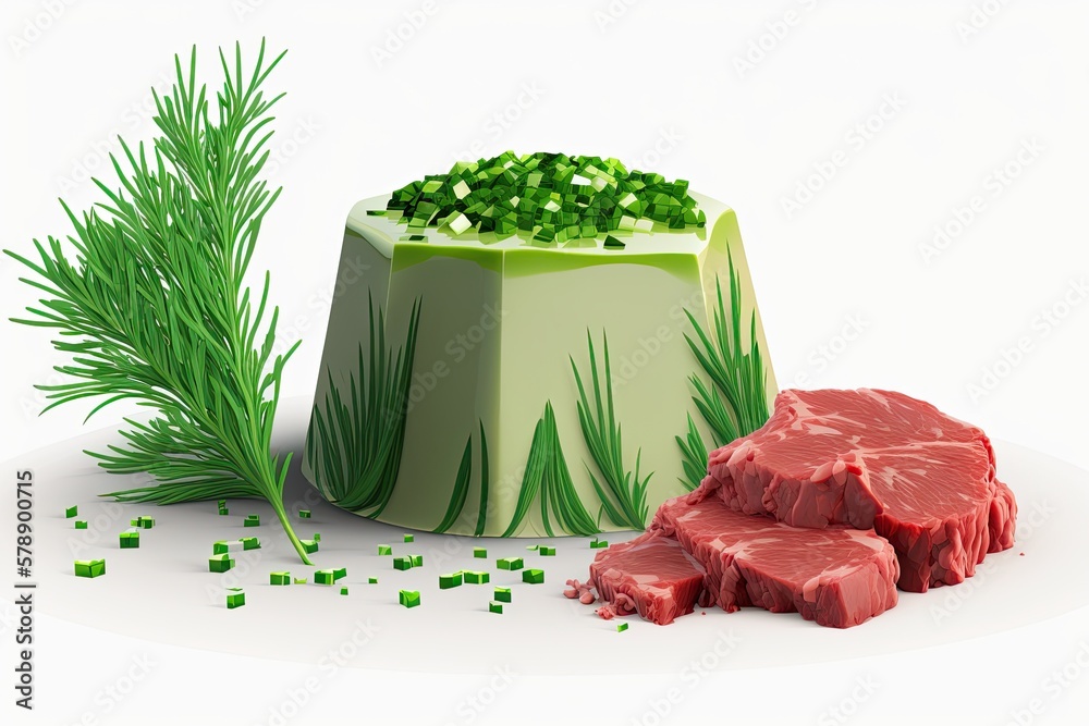 Sticker Green onion and dill chopped with raw beef. Generative AI