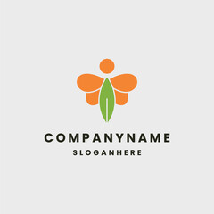 Bee leaf logo template vector illustration design