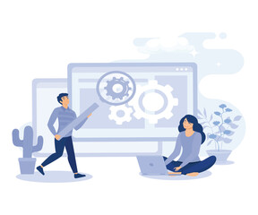 UX design abstract concept, User research,  wireframe,  prototyping, design project, online survey and  reports , web page layout, flat vector modern illustration