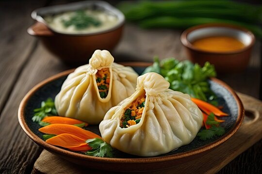 Dumplings stuffed with chicken and vegetables. Generative AI