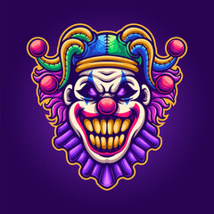 Angry clown face illustrations for mascot, tshirt, sticker, and label