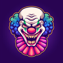 Angry clown face illustrations for mascot, tshirt, sticker, and label