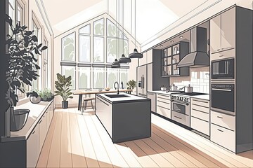Illustration of modern kitchen, beautiful kitchen for background