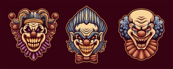 Angry clown joker  face illustrations for mascot, tshirt, sticker, and label