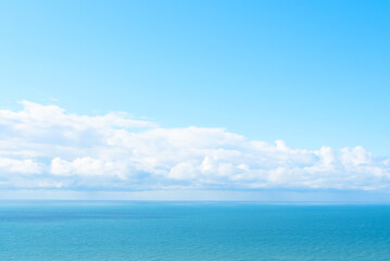 Nature background with blue sea against cloudy sky