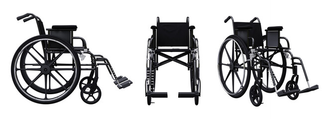 3d black wheelchair isolated - obrazy, fototapety, plakaty