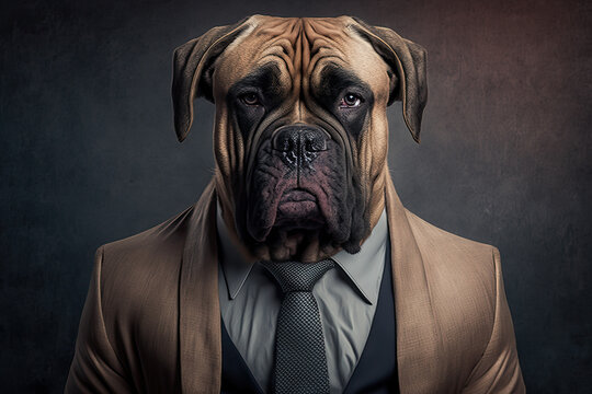Portrait of a Bullmastiff dog in a business suit