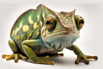 Obraz premium Adorable chameleon on a white backdrop. Generative AI