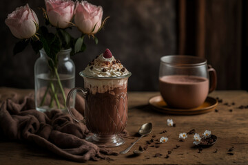 Obraz na płótnie Canvas Decadent Chocolate Indulgence: Generative AI Infused Cocoa and Cream