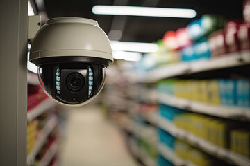 CCTV Observation camera in a supermarket. Generative AI