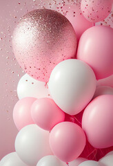 rosa pink und weiße Ballons und Konfetti. Generative Ai.