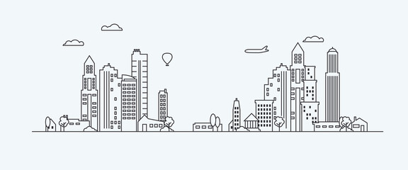 Line Art Vector Illustration of Modern Big City Background