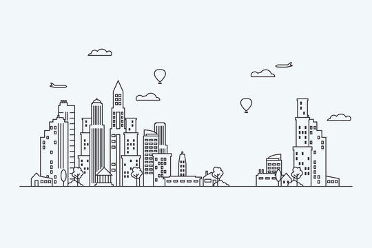 Line Art Vector Illustration Of Modern Big City Background