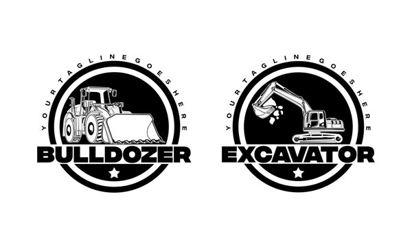 Excavator and Bulldozer logo designs concept vector illustration, icon for housing development, building repair, construction and procurement of heavy equipment