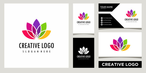 Modern Colorful Lotus Flower Logo design template with business card design