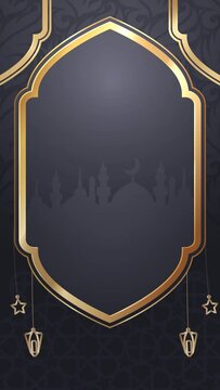 Animated gold lantern  and glowing stars on a  dark background. Animated Islamic backgrounds. Animated Eid. Ramadan Animations. potrait islamic background