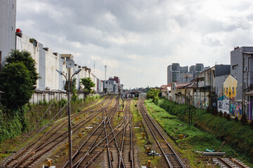 Fototapeta na wymiar Railroad tracks at the station