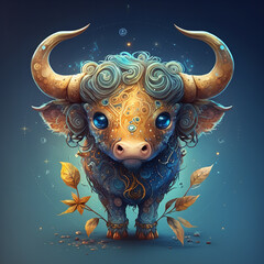 Zodiac Taurus, cute, art cartoon. Generative AI
