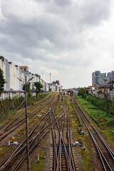 Fototapeta na wymiar Railroad tracks at the station