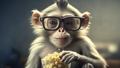  cute cool monkey wearing glasses while eating food. made with generative Ai