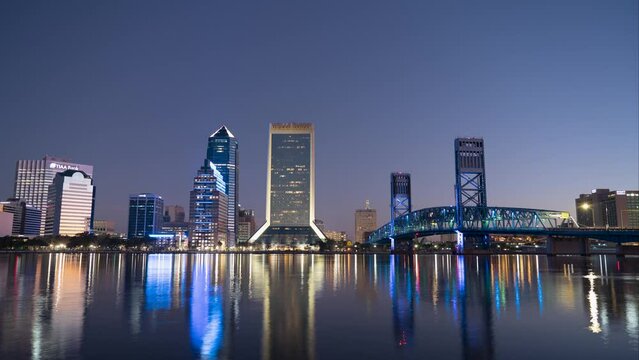 Night to day timelapse of downtown Jacksonville, Florida.