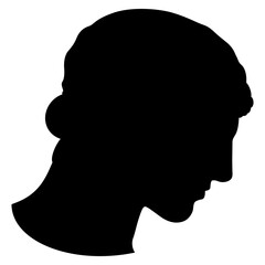 Head of Apollo Citaredo from Pompeii. Antique sculpture. Black silhouette on white background.