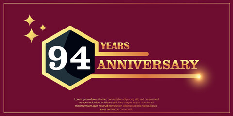 94th anniversary gold color logotype style with hexagon shape with white color number font on red background vector illustration