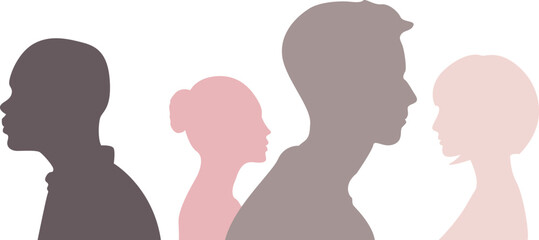A crowd of sihouettes in profile vector illustration.