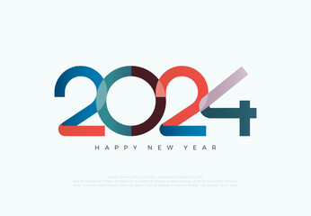 Colorful design happy new year 2024 with unique numbers. Premium design for new year greetings for banners, posters or social media and calendars.