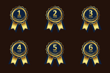 gold color warranty badge elements collection various years, with premium colors, seals, medals, shields, badges, scrolls and ornaments