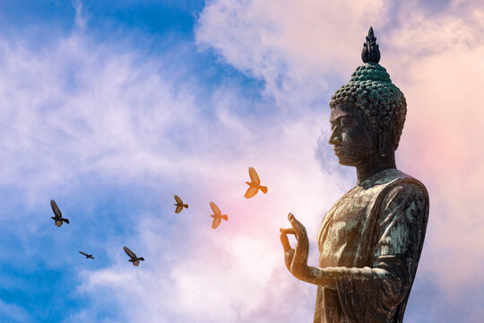 Big buddha statue, Buddha images belief in Buddhism on sky