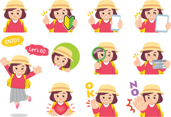 若い女性バリエーション　初心者マーク　スマートフォン　タブレット　虫眼鏡　クレジットカード　ハート